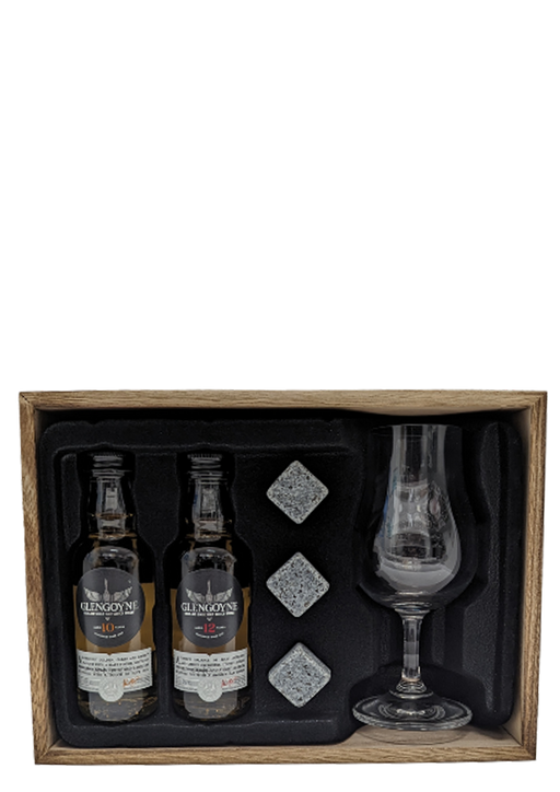 Glengoyne Whisky Duo mit Whiskysteinen und Glas 5cl